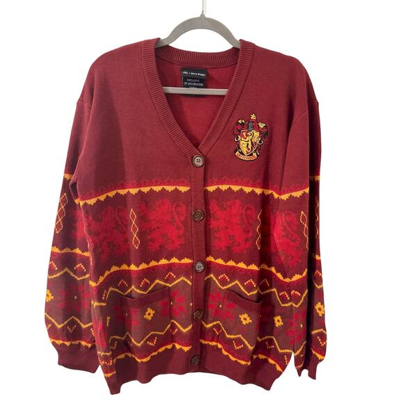 Harry Potter Wizarding World Gryffindor Fair Isle Cardigan Red Size Small - Picture 3 of 10